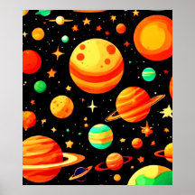 Kosmischer Cartoon in warmen Farbtönen