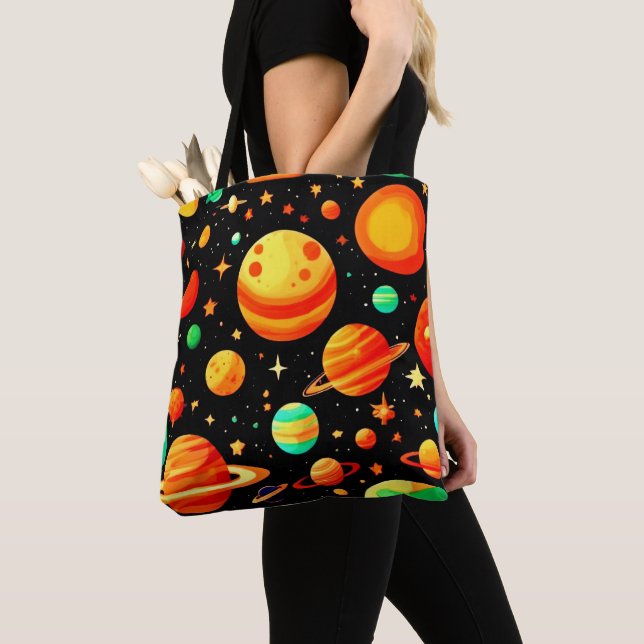 Kosmischer Cartoon in warmen Farbtönen Tasche (Von Nahem)