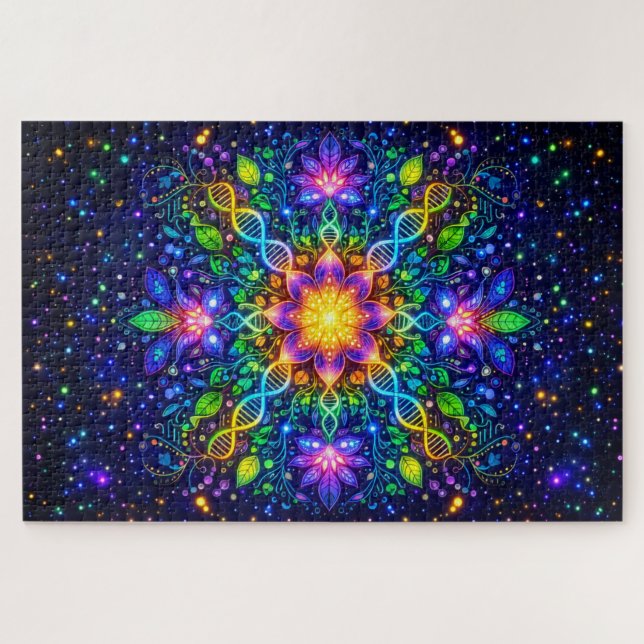 Kosmischer DNA-Mandala & Neonflora: Maximalist" (Horizontal)