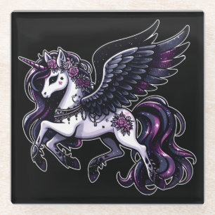 Kosmischer Einhorn-Glitzer dunkler Pegasus Glasuntersetzer