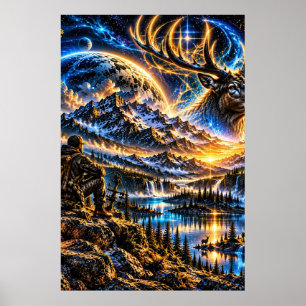 Kosmischer-Elch-Geist-Jäger-Plakat Poster
