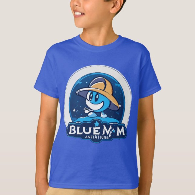 Kosmischer Explorer: Blue M Adventures T-Shirt (Vorderseite)