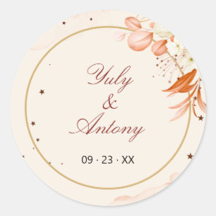 Kosmischer Herbstlicher Oranger Sternen-Pfirsich-H Runder Aufkleber