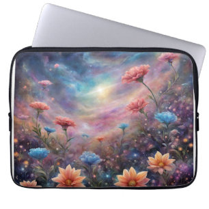 Kosmischer Himmel mit fantasievollen Blume Laptopschutzhülle