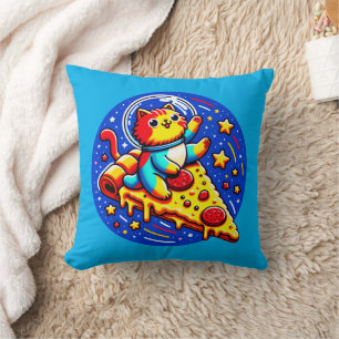 Kosmischer Katzenastronaut - Funny Space Pizza Adv Kissen