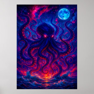 Kosmischer Kraken aus der Ozeanfantasie Poster
