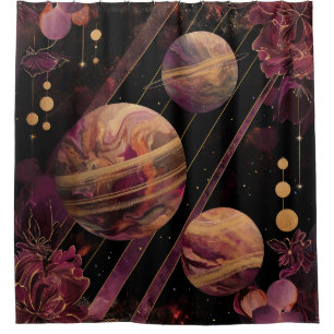 Kosmischer Kristallberingter Planet Fantasie Kunst Duschvorhang