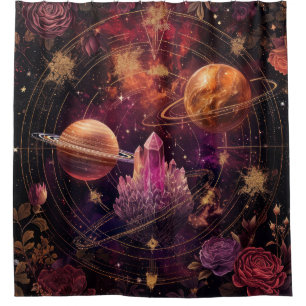 Kosmischer Kristallberingter Planet Fantasie Kunst Duschvorhang