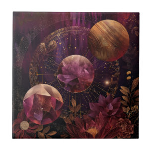 Kosmischer Kristallberingter Planet Fantasie Kunst Fliese