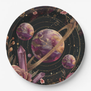Kosmischer Kristallberingter Planet Fantasie Kunst Pappteller