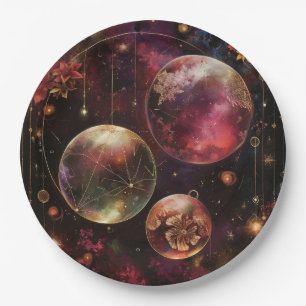 Kosmischer Kristallberingter Planet Fantasie Kunst Pappteller