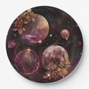 Kosmischer Kristallberingter Planet Fantasie Kunst Pappteller