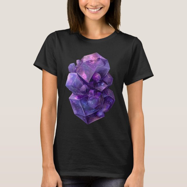 Kosmischer Kristallcluster in nebulös-rosa T-Shirt (Vorderseite)