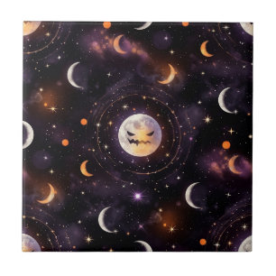 Kosmischer Kürbismond Bokeh - Gruseliger Himmel Fliese