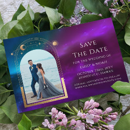 Kosmischer Lila Aquamariner Goldener Sonnenmond As Save The Date