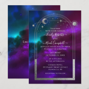 Kosmischer Lila Aquamariner Silver Sun Moon Astron Einladung