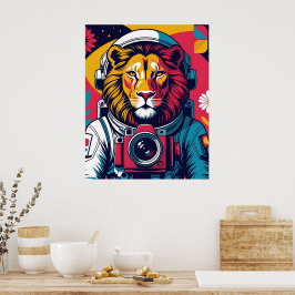 Kosmischer Löwe – Astronautenhelm-Poster | Kühner Poster