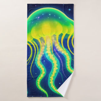 Kosmischer Neon Jellyfish Badehandtuch
