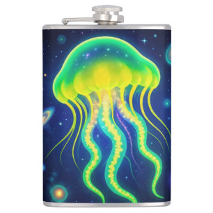 Kosmischer Neon Jellyfish Flachmann