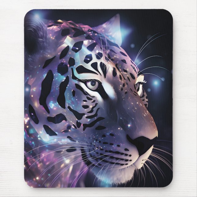 Kosmischer Neon-Leopard – Fantasy-Großkatzenkunst Mousepad (Vorne)
