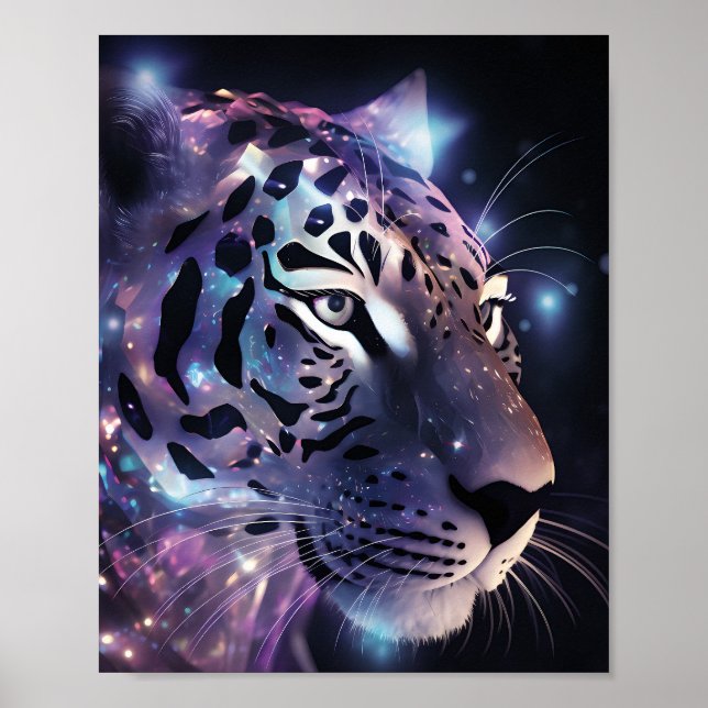 Kosmischer Neon-Leopard – Fantasy-Großkatzenkunst Poster (Vorne)