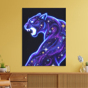 Kosmischer Neon-Panther-Galaxie-Kunstleinwanddruck Leinwanddruck