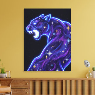 Kosmischer Neon-Panther-Galaxie-Kunstleinwanddruck Leinwanddruck