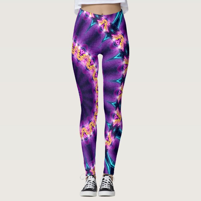 Kosmischer Neonsonnenblume Blacklight RaveMandala Leggings (Vorderseite)