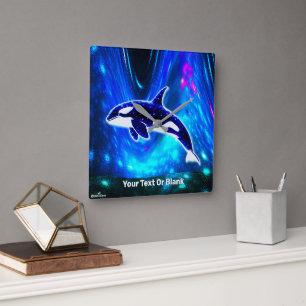 Kosmischer Orca Quadratische Wanduhr