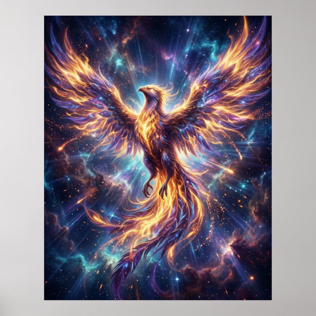 Kosmischer Phönix, der Flamme erhebt Poster (Vorne)