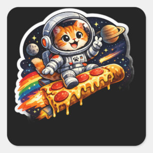 Kosmischer Pizza-Katzen-Weltraum-Aufkleber Quadratischer Aufkleber
