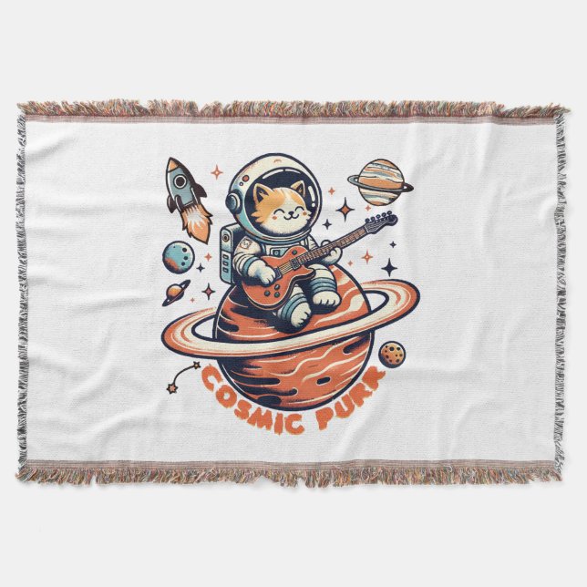 Kosmischer Purr - Astro-Gitarrist Katze Decke (Vorderseite)