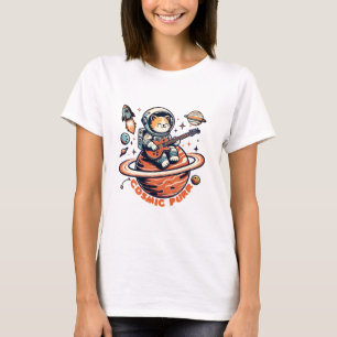 Kosmischer Purr - Astro-Gitarrist Katze T-Shirt