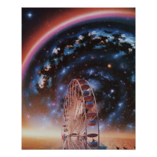 Kosmischer Riesenrad unter einer Neon-Galaxie Poster