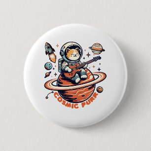 Kosmischer Schnurrer - Astro-Gitarrist-Katze Button