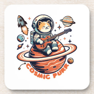 Kosmischer Schnurrer - Astro-Gitarrist-Katze Getränkeuntersetzer