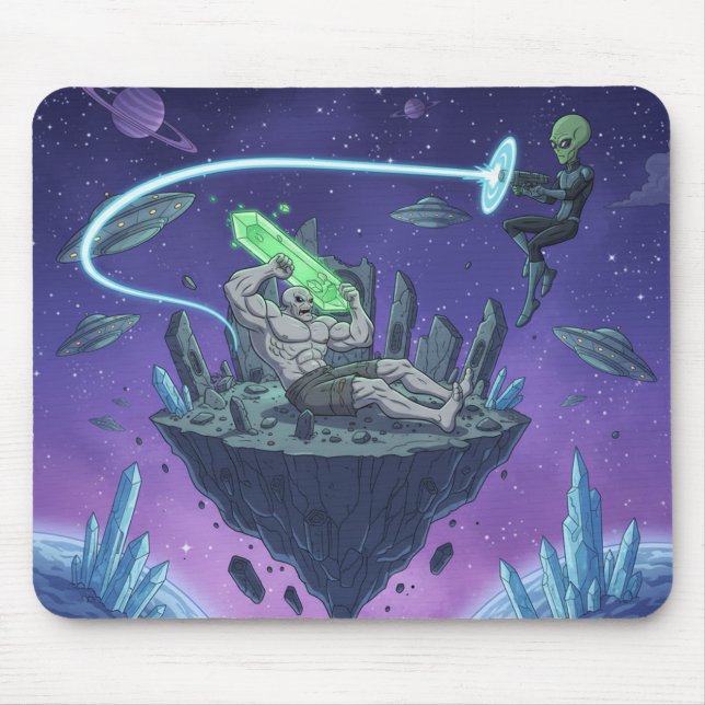 Kosmischer Showdown — Alien gegen Buff-Titan Mousepad (Vorne)