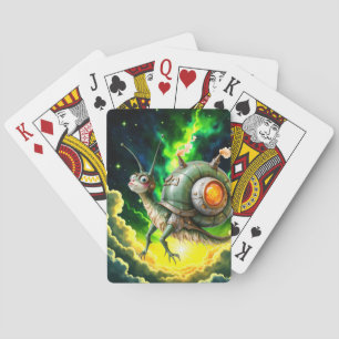 Kosmischer Steampunk-Schnecken-Vogel – Neon-Traum- Spielkarten