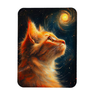 Kosmischer Träumer Sternengucker-Kater mit rotem Magnet