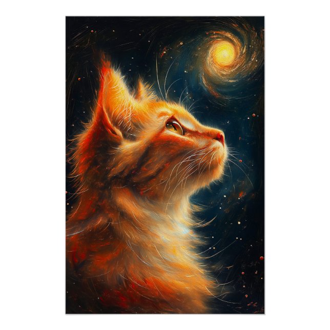 Kosmischer Träumer | Sternengucker-Kater mit rotem Poster (Vorderseite)