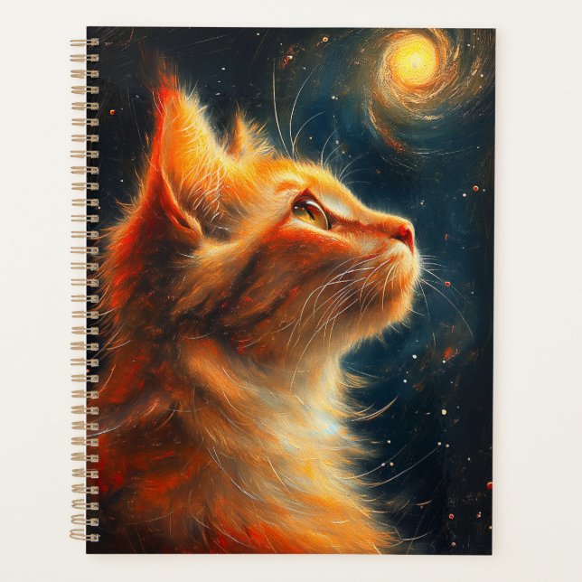 Kosmischer Träumer | Sternengucker-Katze Ginger Planer (Vorderseite)