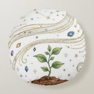 Kosmischer Wachstum Natur Pflanze mit Wurzeln und  Rundes Kissen