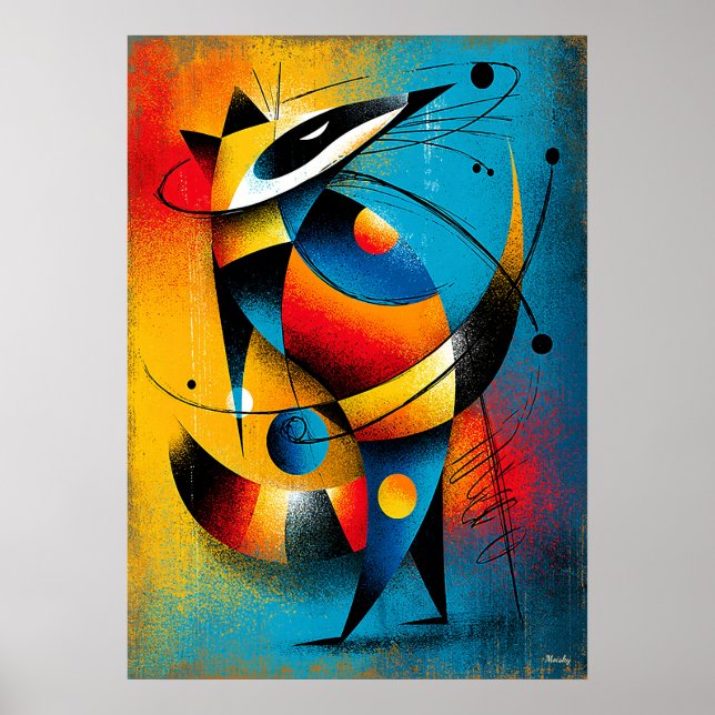 Kosmischer Waschbär – Moderne abstrakte geometrisc Poster (Vorne)