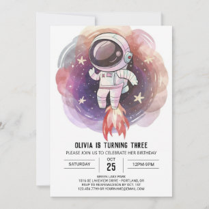 Kosmischer Wasserfarbenmagen Astronaut Geburtstag Einladung