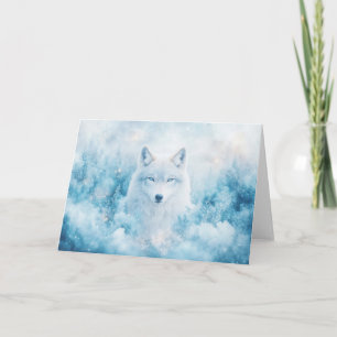 Kosmischer Weißer Wolf im Winter Landschaft Karte