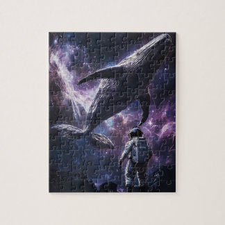 Kosmischer Weltraumwal und Astronaut-Nebel-Jigsaw-