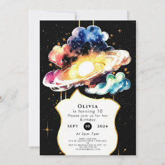 Kosmischer Whimsy Space Geburtstag Einladung