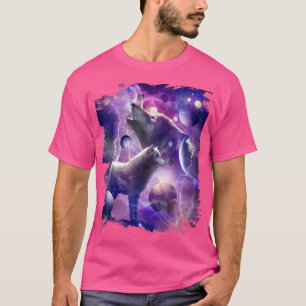 Kosmischer Wolf, der auf dem Mond im Weltraum heru T-Shirt