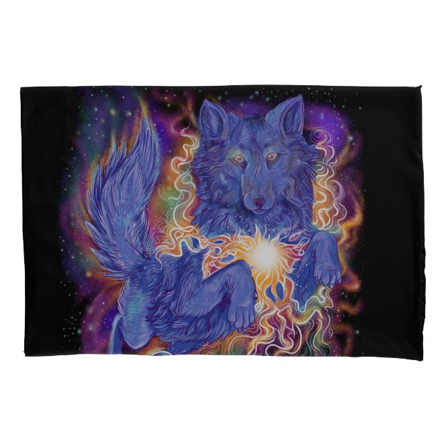 Kosmischer Wolf Kissenbezug (Vorderseite)