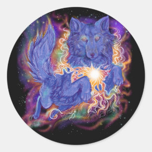 Kosmischer Wolf Runder Aufkleber